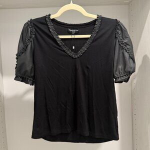 Generation Love faux leather puff sleeve blouse